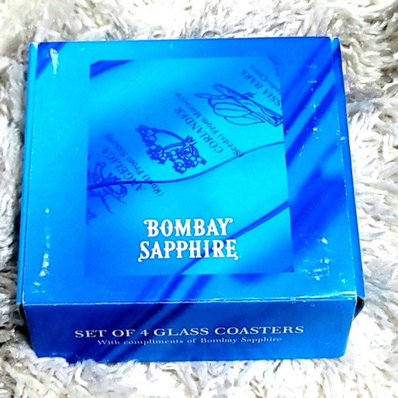 Vintage Bombay Sapphire 4-Piece Square Turquoise Glass Coasters Set - Picture 3 of 9